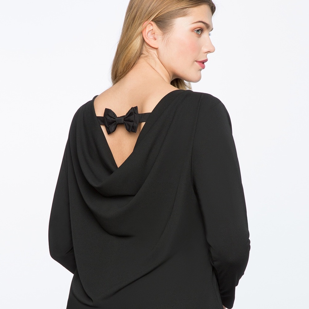 Cowl Neck Dress Shirt With Open Back and Bow